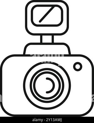 Line art vector icon of a digital camera with an external flash firing, perfect for representing photography Stock Vector