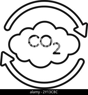Line drawing of a cloud with the co2 symbol inside it, surrounded by two circular arrows suggesting carbon capture and storage Stock Vector