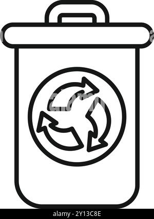 Simple line art illustration of a recycling bin with a prominent recycling symbol, promoting eco conscious practices Stock Vector