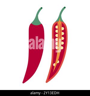 Natural organic vegetable red chili, healthy vector green food Stock Vector