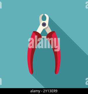 Red pet nail clipper with a long shadow on a blue background, perfect for illustrating pet grooming Stock Vector