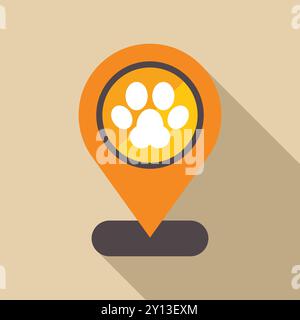 Orange map pin pointing pet friendly location with paw print icon Stock Vector