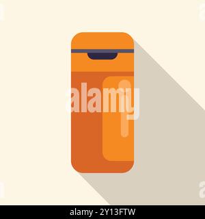 Orange thermos flask with a modern design, casting a long shadow Stock Vector