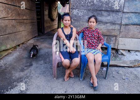 Girls gathered together, Lancetillo-La Parroquia, Zona Reina, Quiche, Guatemala, Central America. Stock Photo