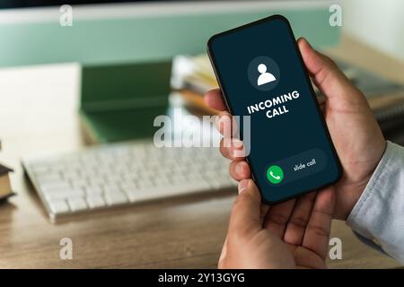 INCOMING CALL on Smartphone interface communication on a display Stock Photo