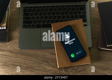 INCOMING CALL on Smartphone interface communication on a display Stock Photo