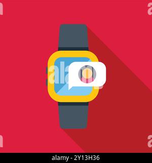 Smart watch with incoming video call on red background with long shadow Stock Vector