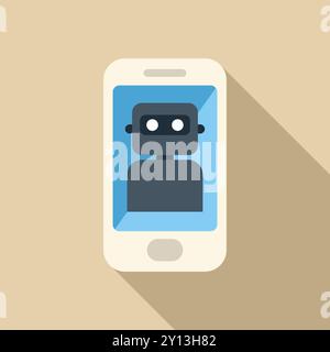 Smartphone displaying an ai robot on its screen, suggesting the concept of artificial intelligence in our pockets Stock Vector