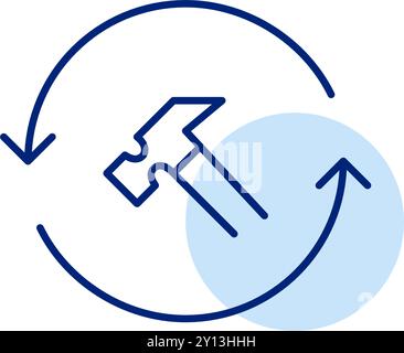 Hammer in renew arrows. Continuous improvements, repairs and fixes. Pixel perfect, editable stroke icon Stock Vector