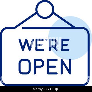 We are open hanging sign. New business, working hours. Pixel perfect, editable stroke icon Stock Vector
