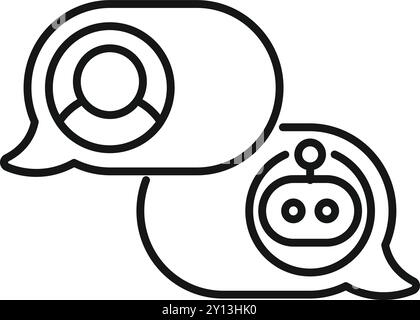 Simple icon of a chatbot and a person having a conversation represented by speech bubbles Stock Vector