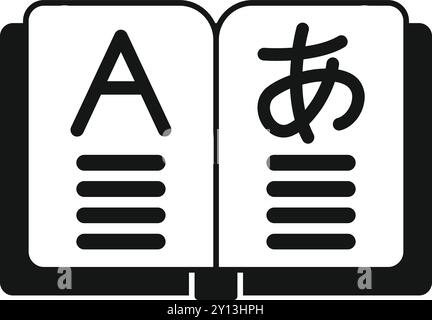 Open dictionary translating from english to japanese language is helping to learn new foreign words Stock Vector
