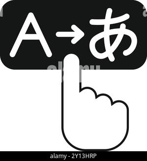 Finger is pushing a button on a digital screen to select the japanese language Stock Vector