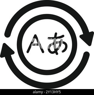 Simple vector icon representing the concept of language exchange programs, with arrows circulating around letters Stock Vector
