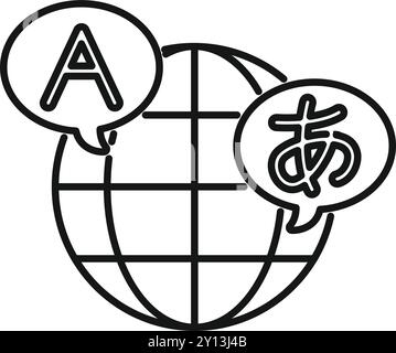 Global communication concept with earth globe and speech bubbles with different alphabets representing international languages Stock Vector
