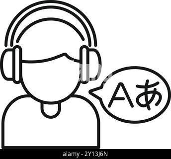 Call center operator is speaking different languages using headphones Stock Vector