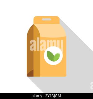 Simple flat vector icon of a sustainable cardboard package with a green leaf logo, perfect for representing organic products Stock Vector