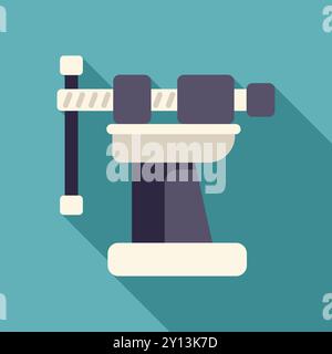 Drill press standing on a workshop table casting a long shadow over a blue background Stock Vector