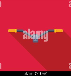 Bike handlebar with yellow grips casting a long shadow on a red background, perfect for representing cycling Stock Vector