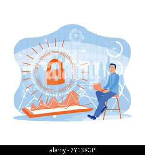 Business people use laptops and digital tablets to protect business and financial data with virtual network connections. Cyber ​​security and data pro Stock Vector