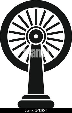 Old water mill wheel standing on a base, side view, simple black and white icon of a mill wheel Stock Vector