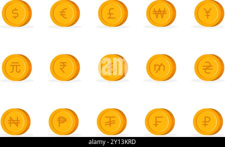 Icon set world currency, dollar, euro, yen, pound etc. Stock Vector