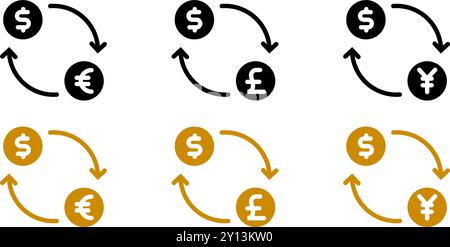 Icon set currency exchange, dollar, euro, yuan, pound money Stock Vector