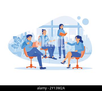 Business people planning work at business meetings. Businessman team collaborative process. Discuss Information concept. Trend Modern vector flat illu Stock Vector
