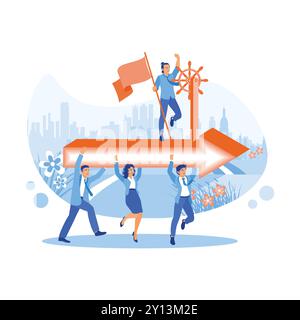 Entrepreneur leads business team to success. The concept of productive teamwork. Employee Making concept. trend flat vector modern illustration Stock Vector