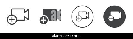 Add video icon simple flat vector symbol outline collection set logo Stock Vector
