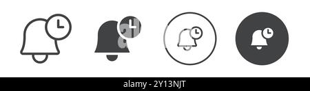 Bell and clock icon simple flat vector symbol outline collection set logo Stock Vector