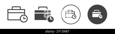 Briefcase with clock icon simple flat vector symbol outline collection set logo Stock Vector