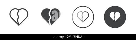 Broken heart icon simple flat vector symbol outline collection set logo Stock Vector