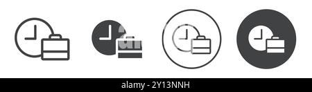 Clock and briefcase icon simple flat vector symbol outline collection set logo Stock Vector
