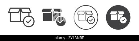 Cardboard box with check mark icon simple flat vector symbol outline collection set logo Stock Vector