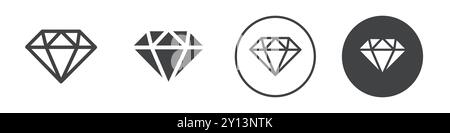 Diamond icon simple flat vector symbol outline collection set logo Stock Vector