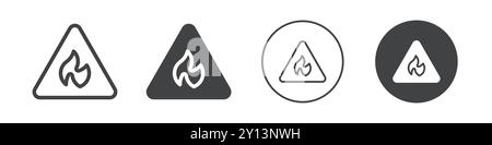 Fire Flame inside a triangle icon simple flat vector symbol outline collection set logo Stock Vector