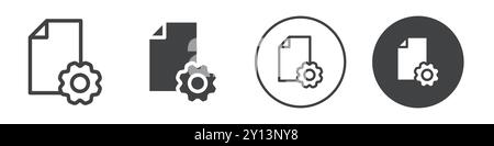 Document and gear simple flat vector symbol outline collection set logo Stock Vector