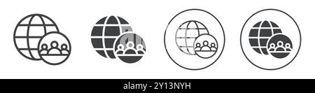 Group of people and globe icon simple flat vector symbol outline collection set logo Stock Vector