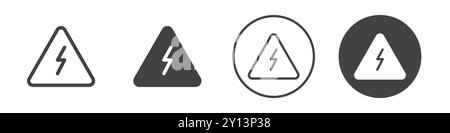 Lightning bolt inside a triangle icon simple flat vector symbol outline collection set logo Stock Vector