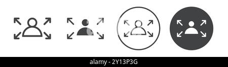 Man with arrows in four directions icon simple flat vector symbol outline collection set logo Stock Vector