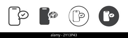 Mobile phone approval message icon simple flat vector symbol outline collection set logo Stock Vector