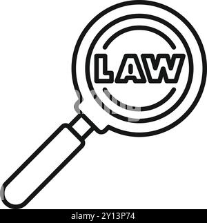 Magnifying glass is focusing on the word law, representing the concept of legal search Stock Vector