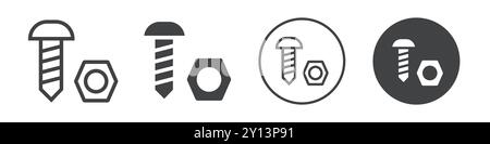 Nut and bolt icon simple flat vector symbol outline collection set logo Stock Vector