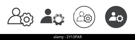 Person with a gear icon simple flat vector symbol outline collection set logo Stock Vector