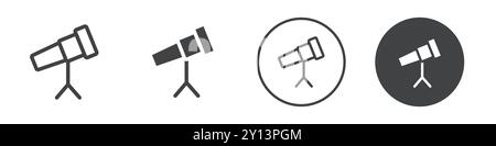 telescope icon simple flat vector symbol outline collection set logo Stock Vector