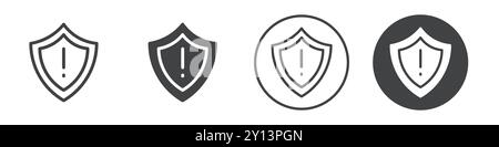 Shield with an exclamation mark icon simple flat vector symbol outline collection set logo Stock Vector