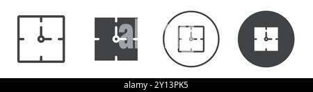 Square clock icon simple flat vector symbol outline collection set logo Stock Vector
