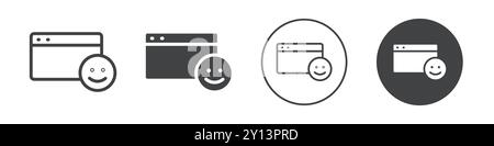 Smiley face with a web page icon simple flat vector symbol outline collection set logo Stock Vector