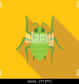 Green aphid icon in flat style with long shadow on yellow background Stock Vector